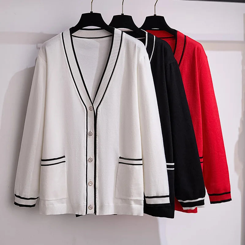 170Kg Plus Size Women's Bust 160 Autumn Loose V-Neck Cardigan Sweater Knitted Small Fragrant Style Jacket 5XL 6XL 7XL 8XL 9XL