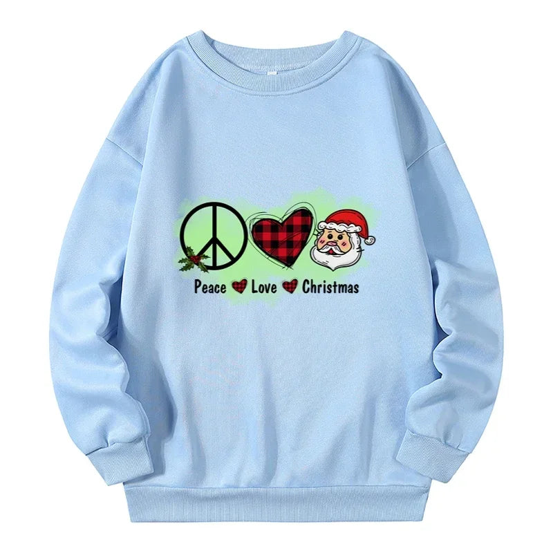 Plus Size Women Kawaii Santa Cute Cartoon Sweatshirts The Christmas of Peace and Love Sweatshirt Autumn Winter Y2k Lady Pullover