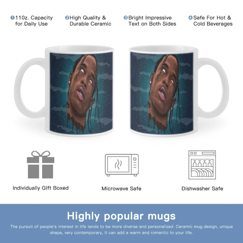 Jackboys Travis Scott Coffee Mug 11oz Fun Ceramic Coffee Tea Cocoa Cup Handle Tea Drink Cup