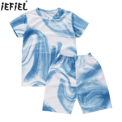 Boys Girls Sports Suit Quick-Dry Tracksuit Short Sleeve Print T-shirt with Shorts Kids Sportswear Gym Fitness Workout Activewear