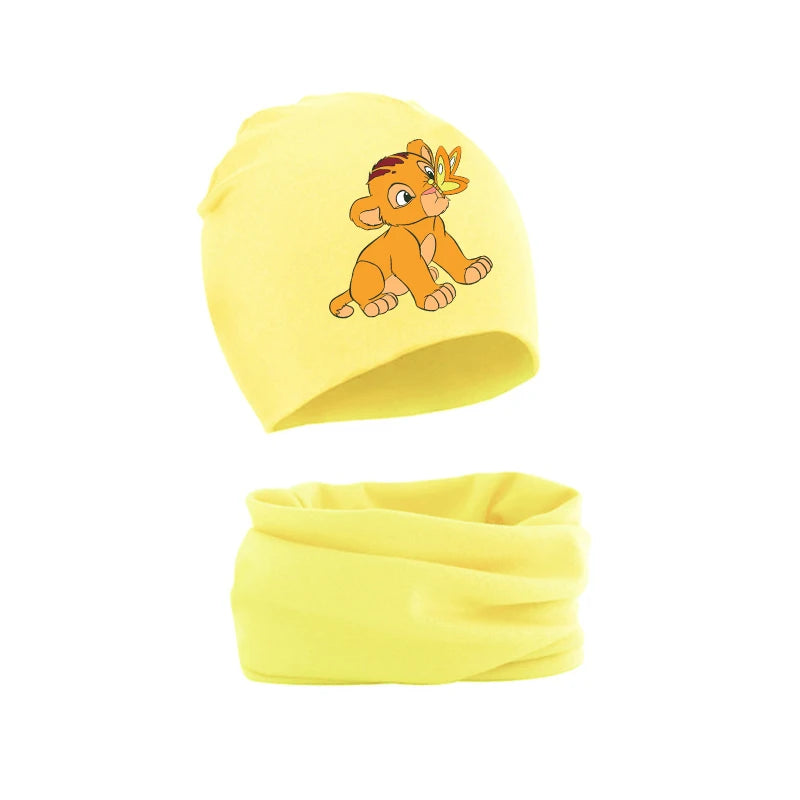 Mufasa The Lion King Baby Hat Scarf Anime Cartoon Autumn Winter Warm Cotton Comfortable Child's Beanie Knit Cap Collar 2Pcs Set