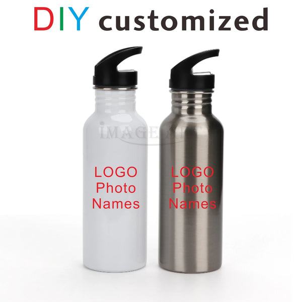 600ML Steel Bottle DIY Logo Photo Name Customiz Stainless Health Metal Food Safety Cup with Straw Tube Sports Outdoor Personized