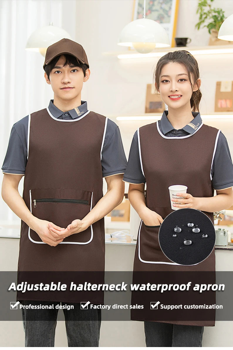 Custom Logo Brown Green Supermarket Convenience Studio Store Workwear Clothes Unifrom Working Vest Aprons With Zip Big Pokcets