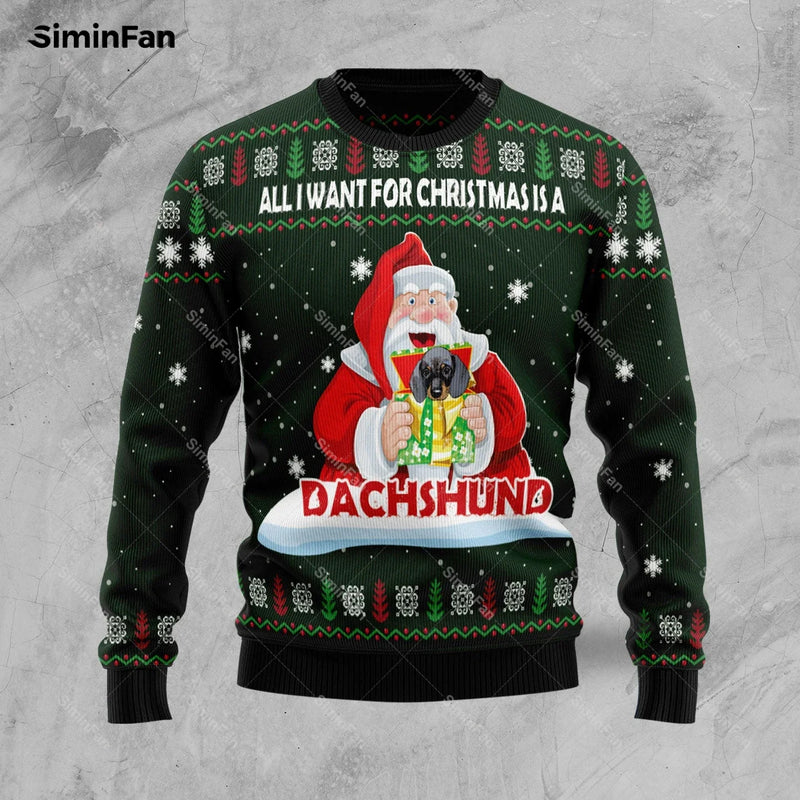 Dachshund Angel Ugly Christmas Sweater 3D Printed Men Pullover Casual Sweatshirt Couple Long Sleeve Shirt Unisex Female Top Coat