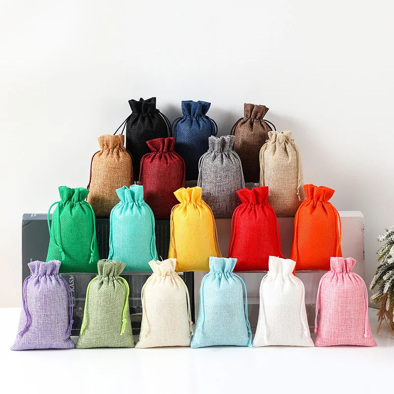 30/50 Pcs Multi Colors Jute Storage Bags Christmas Party Wedding Gift Fabric Package Drawstring Pouches Gift Bag 7x9/10x14cm