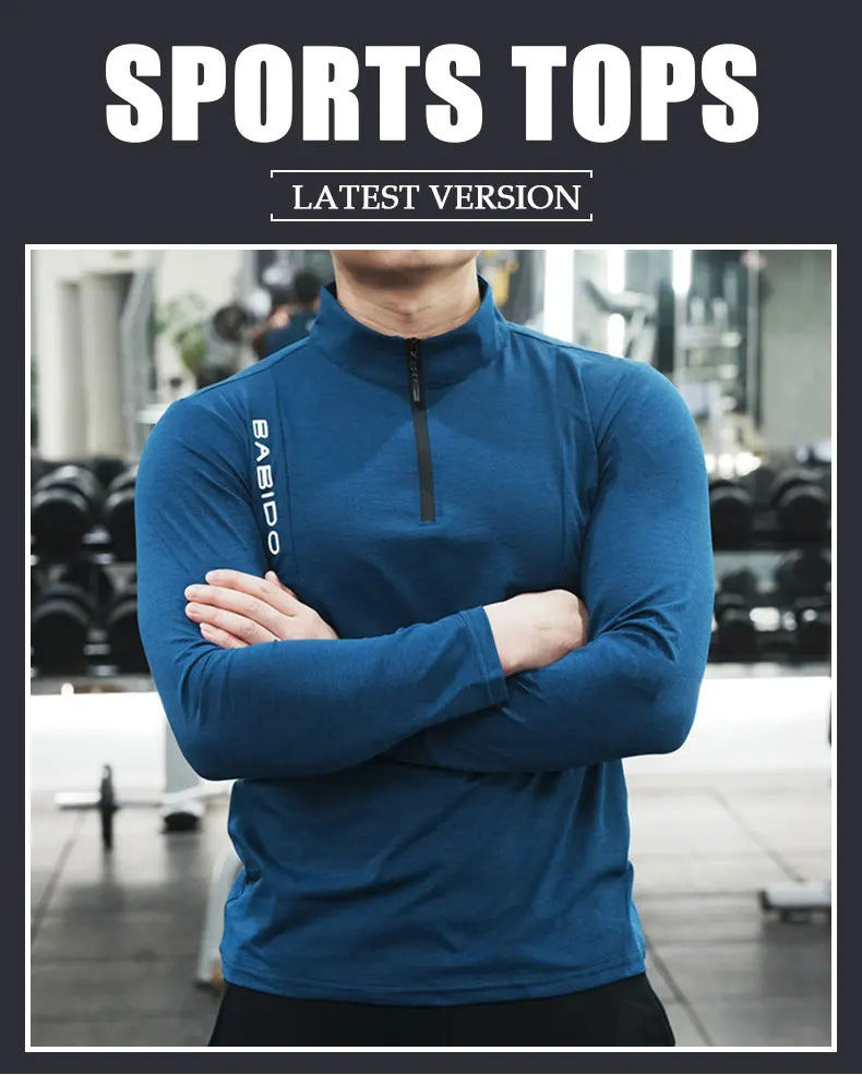 Men's Fitness Workout T-Shirt Top Half Zip Training Wear Quick Dry Running Exercise Long Sleeve Marathon Athletics Sweatshirts