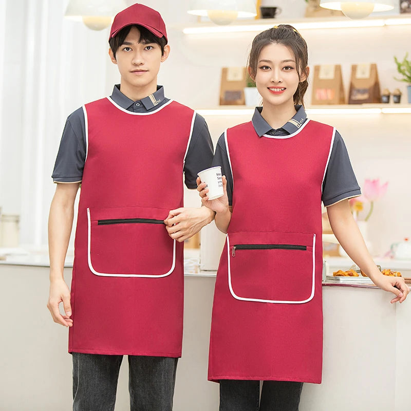 Custom Logo Brown Green Supermarket Convenience Studio Store Workwear Clothes Unifrom Working Vest Aprons With Zip Big Pokcets