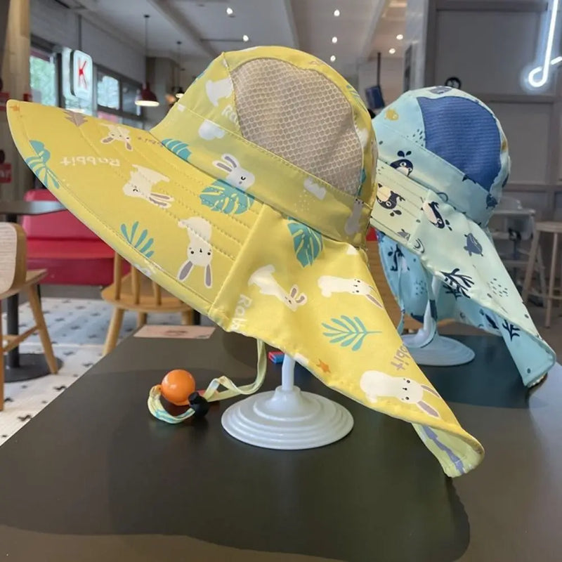 Bucket Cap Summer Baby Hat Neck Ear Cover With Whistle Children's Sunscreen Hat Wide Brim Breathable Kids Beach Caps