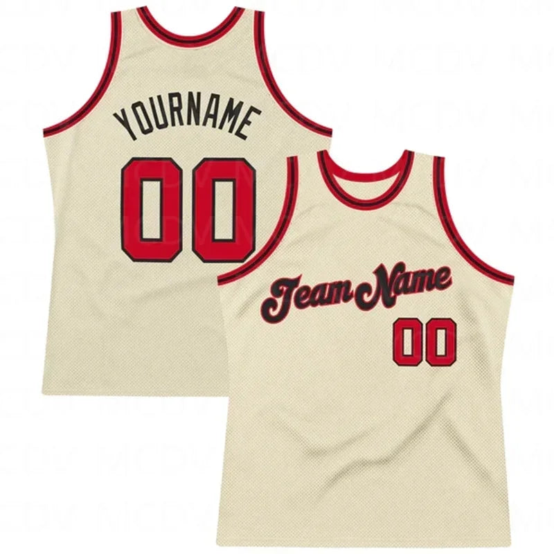 Custom  Red-Black Round Neck Rib-Knit Basketball Jersey  3D Print Team Name Number Vest Game Practice Clothes Adult/Youth