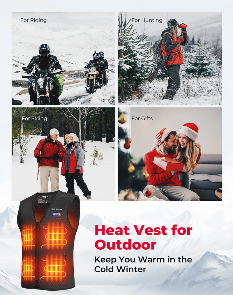 KEMIMOTO Heated Vest Women Men Winter Warmer 8 Heating Areas USB Electric Thermal Lady‘s Jacket for Outdoor Skiing Cycling