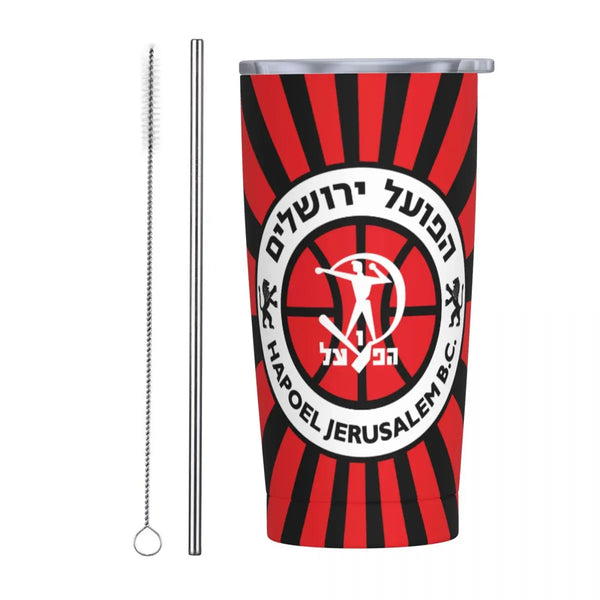 Hapoel Jerusalem Basketball Insulated Tumbler, 20oz Tumbler with Lids and Straws Stainless Steel Vacuum Travel Mug Coffee Cup