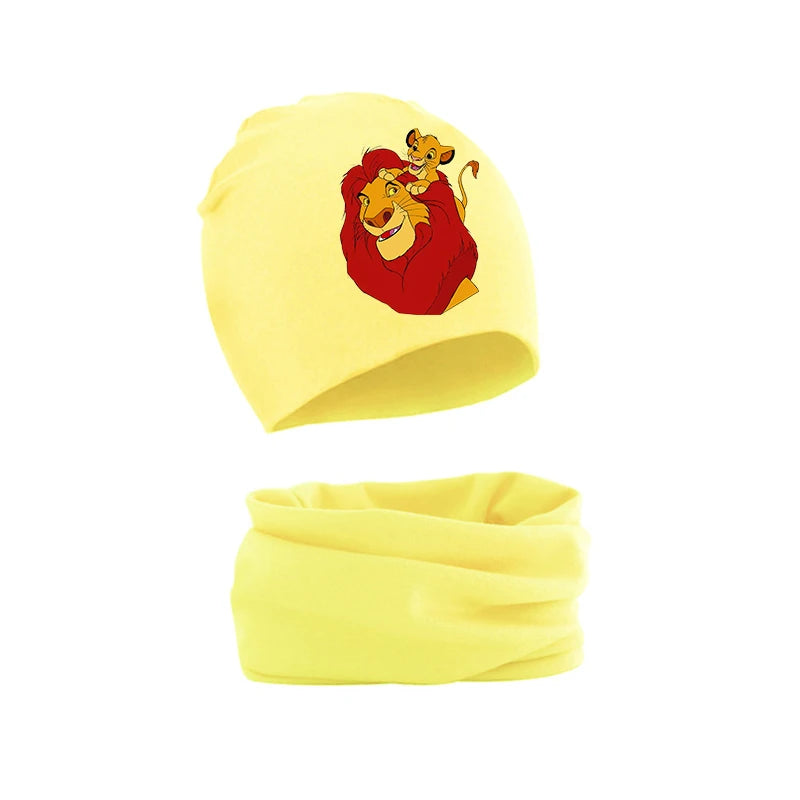 Mufasa The Lion King Baby Hat Scarf Anime Cartoon Autumn Winter Warm Cotton Comfortable Child's Beanie Knit Cap Collar 2Pcs Set