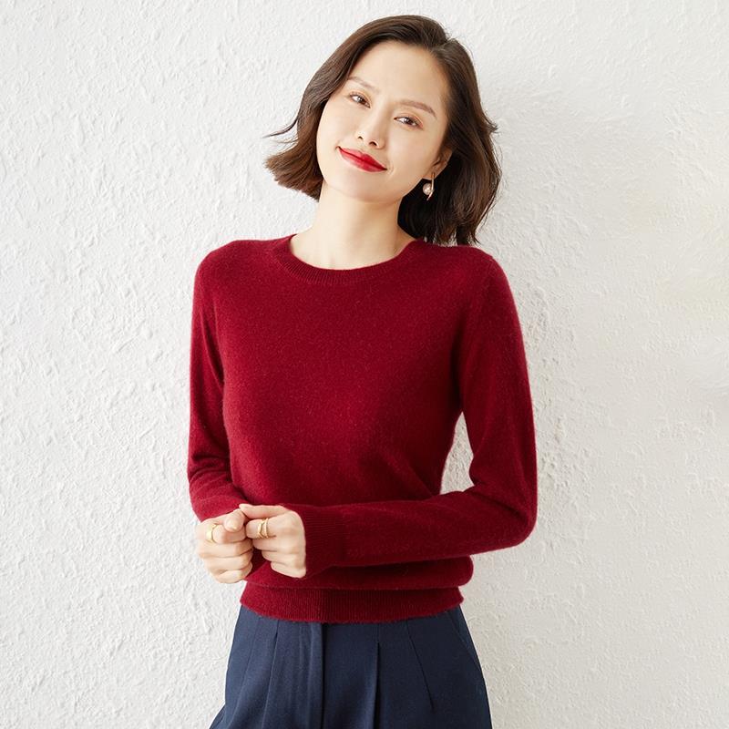 Sweaters Round Neck Pullover Women Keep Warm Long Sleeves Solid Color Bottoming Shirt Autumn Winter Cashmere Commuting Style