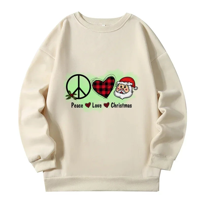 Plus Size Women Kawaii Santa Cute Cartoon Sweatshirts The Christmas of Peace and Love Sweatshirt Autumn Winter Y2k Lady Pullover