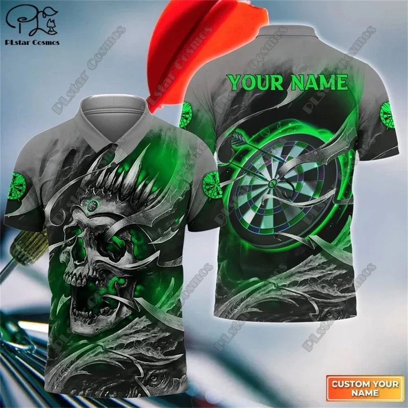 PLstar Cosmos Personalized Name Multicolor Skull Dart 3D Printing Unisex Polo Shirt Summer Street Casual Tops Sleeveless T-Shirt