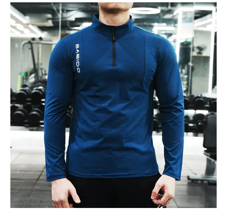 Men's Fitness Workout T-Shirt Top Half Zip Training Wear Quick Dry Running Exercise Long Sleeve Marathon Athletics Sweatshirts