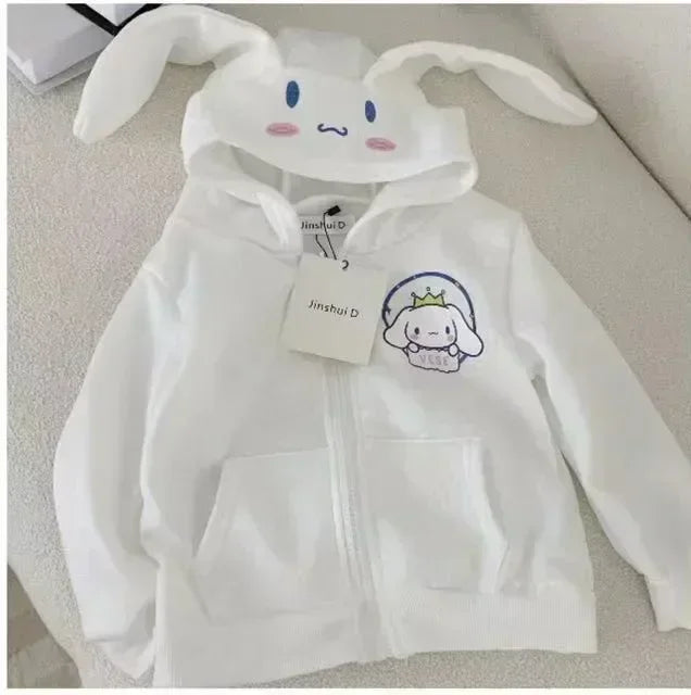 Sanrio Sweatshirt Hooded Kawaii My Melody Kuromi Cinnamoroll Zipper Long Sleeve Warm Coat Purin Plush Girls Hoodie Gift