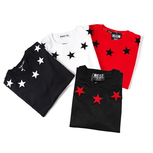 Fashion 2022 Brand Star 74 Digital Flocking Embroidery Cotton Short-sleeved O-neck T-shirt for Men Women Lovers Tees Streetwear