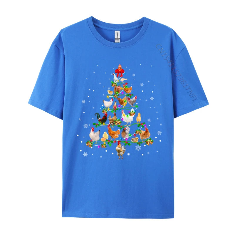 Chicken Christmas Tree Ornament Decor Xmas T-Shirt Male Fashionable Tops & Tees Round Neck Cotton Fabric Normal