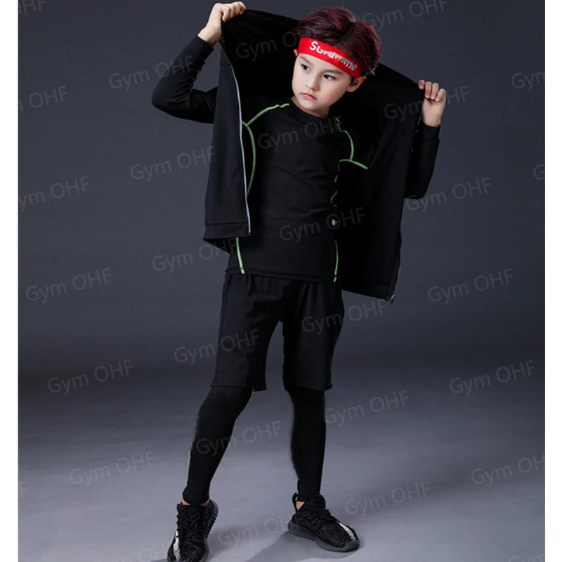 Rashguard Tracksuit Boy's Sweat Suit Kid's Sets Gym Fitness Running Compression T Shirt Pants children Sportsuits Anime Hunter X