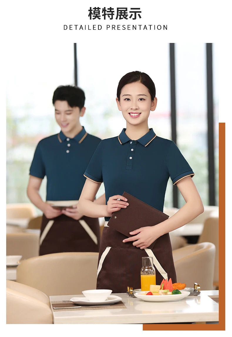 2024 Server Polo Custom Logo Restaurant Hotel Waiter Shirt for Men Women Work Uniform Coffee Catering Polos Food Seller Clothing