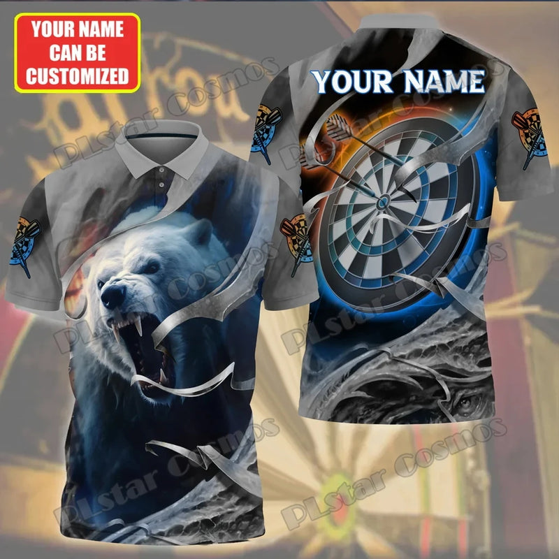 PLstar Cosmos Darts Board Wolf,Tiger,Lion,Bear Personalized Name 3D Printed Premium Men's Polo Shirt Summer Casual Shirt POL207