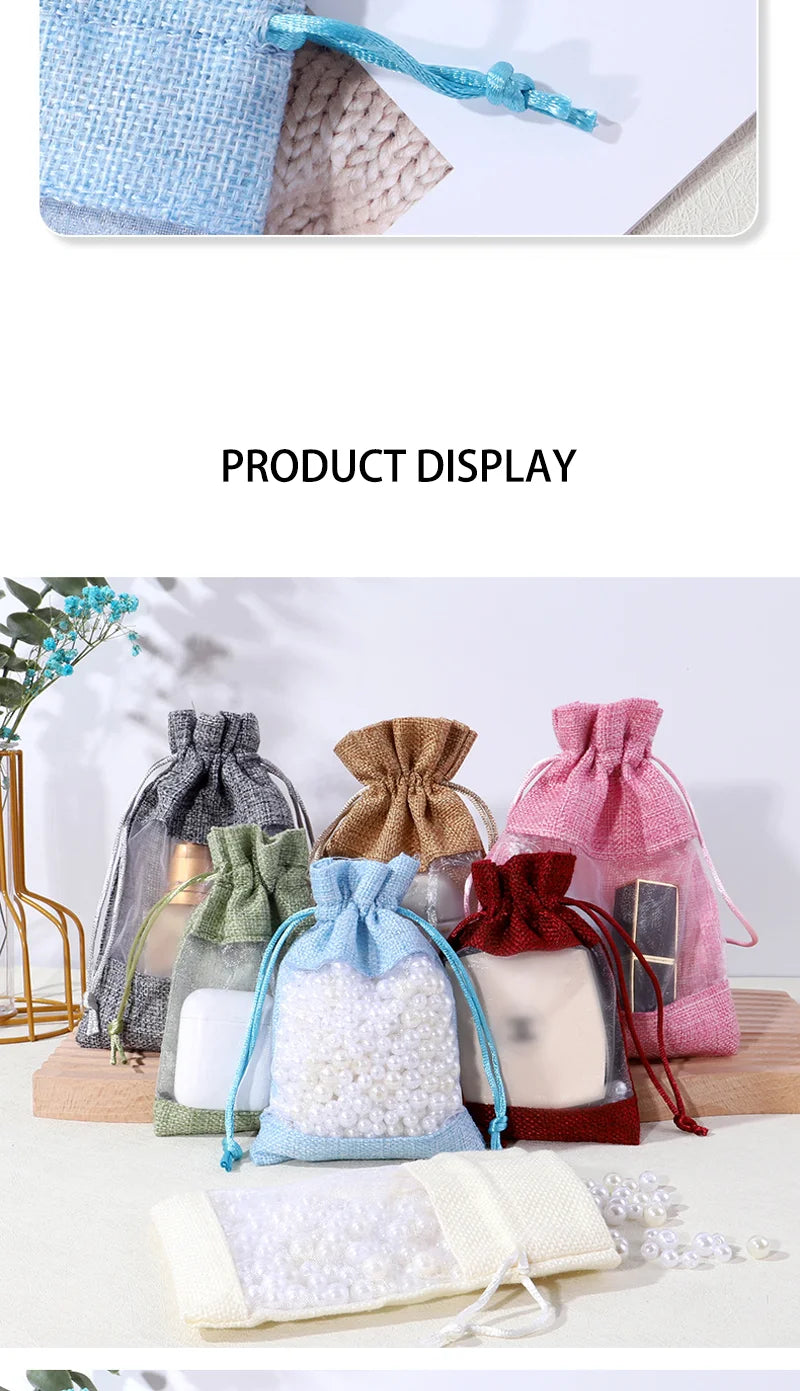 100/50pcs Drawstring Organza Bags Natural Burlap Gift Bags Multi Size Jewelry Packaging Wedding Bags Birthday Party Supplies Bag