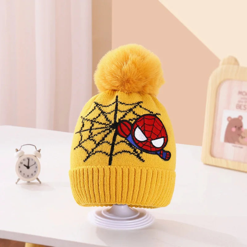 Marvel Spiderman New Fashion Autumn Winter Cartoon Kids Color Matching Knitted Hat Boys Girl Wool Cap Children Thick Beanies Hat