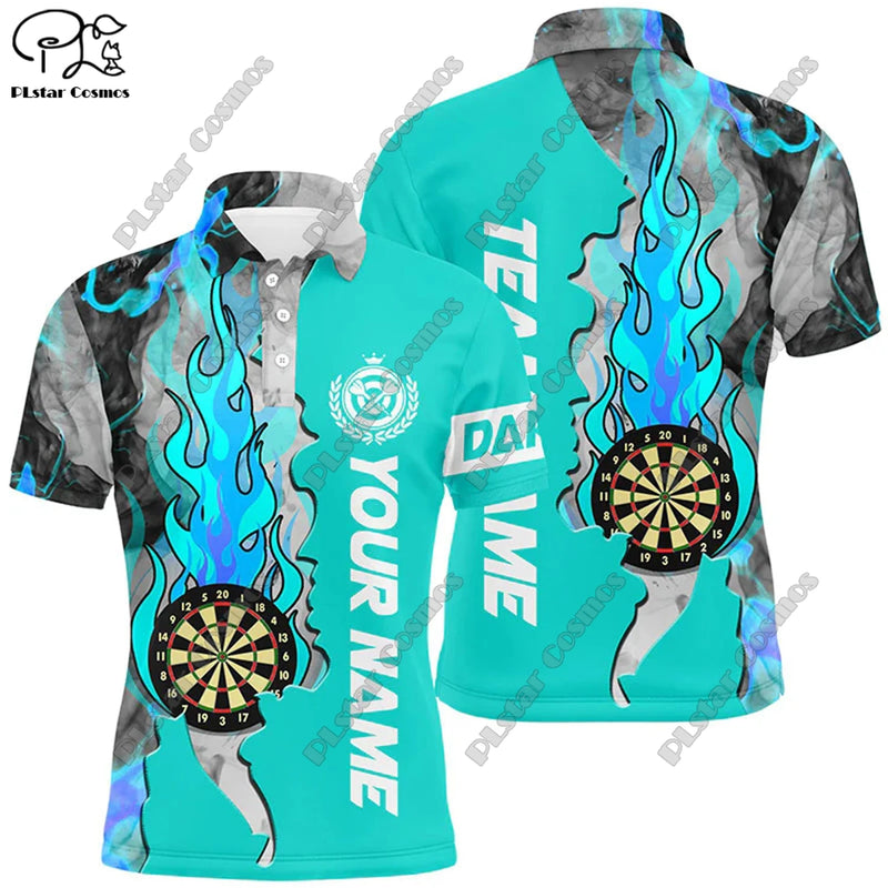 New custom personalized 3D printing  flame pattern darts POLO shirt T-shirt universal leisure team throwing sports series D-10