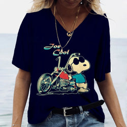 Summer Women T-Shirt S-3XL Fashion Short Sleeve V-Neck Top Snoopy print T-Shirt Casual Loose Female Street Style