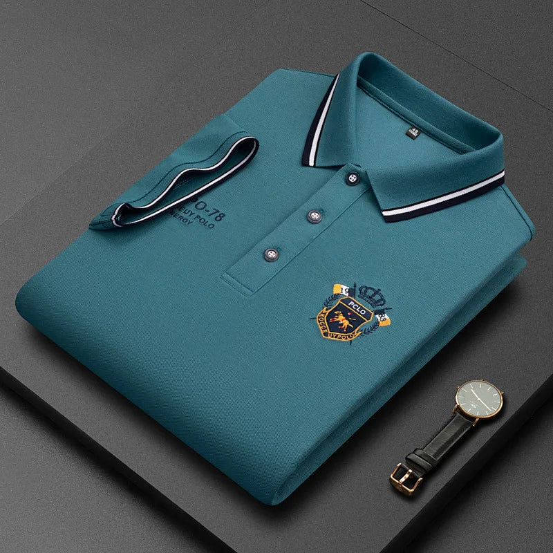 Summer Korean Fashion Men's Polo Shirt Luxury Embroidered Cotton Lapel Collar Short Sleeves Tops