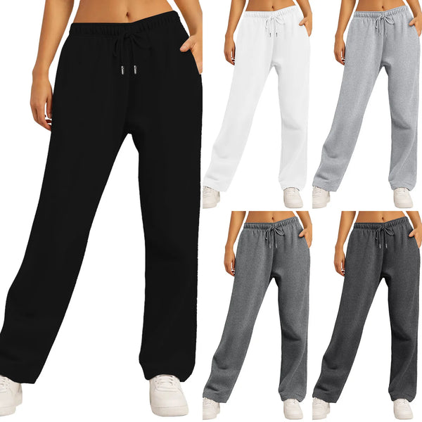 Women’s Fleece Lined Sweatpants Wide Straight Leg Pants Bottom Sweatpants Joggers Pants Workout High Waisted Pants With Pockets