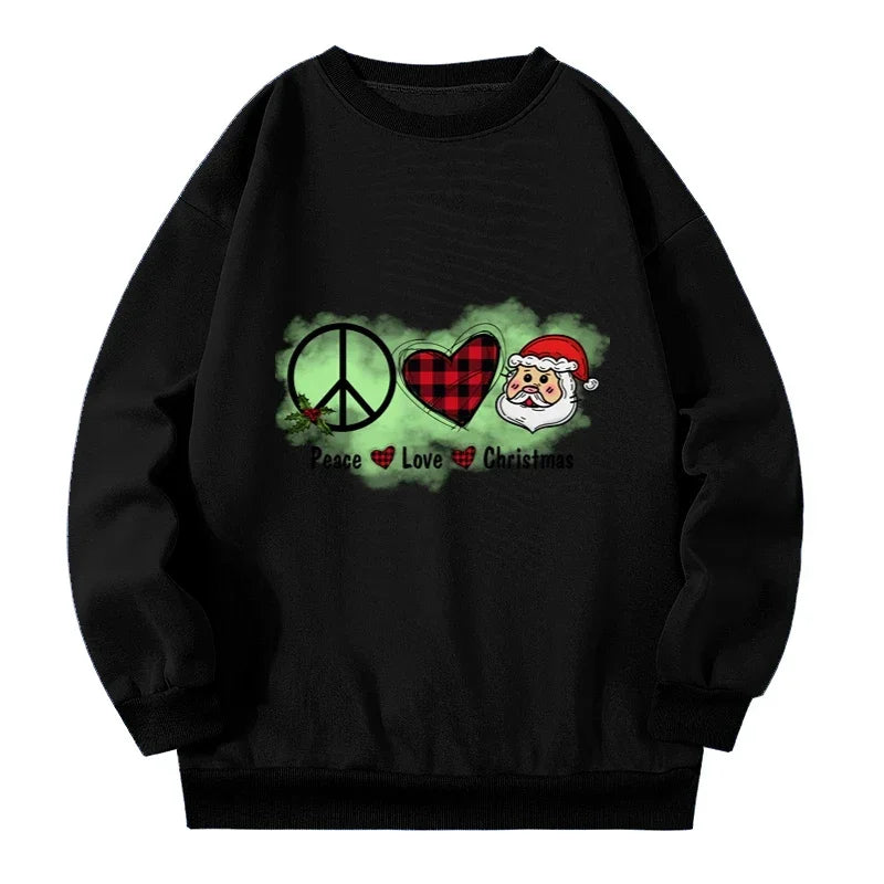 Plus Size Women Kawaii Santa Cute Cartoon Sweatshirts The Christmas of Peace and Love Sweatshirt Autumn Winter Y2k Lady Pullover