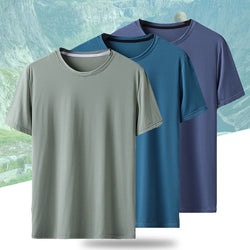 Ice Silk Camping Hiking Fishing Short Sleeve Shirt Men's Loose Fitness Tops Round Neck Quick Dry Couple Sport T-Shirt