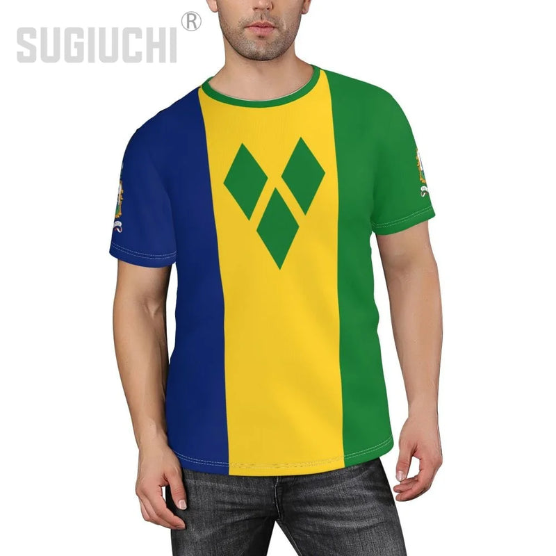 Custom Name Number Saint Vincent And The Grenadines Flag Emblem 3D T-shirts For Men Tees jersey team Soccer Football Fans Gift