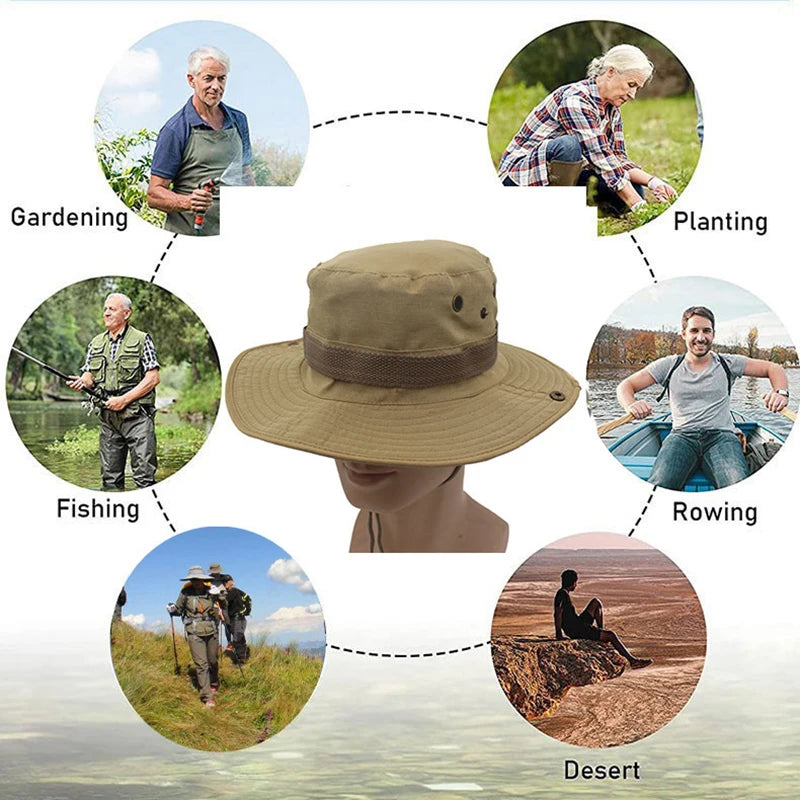 Men & Women Sun Hat Camouflage Tactical Cap  Outdoor Sports Sun Bucket Cap Fishing Hiking Hunting Hats 60CM