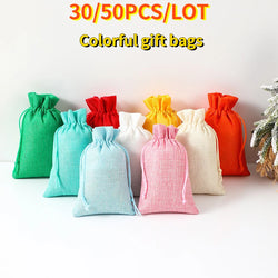 30/50 Pcs Multi Colors Jute Storage Bags Christmas Party Wedding Gift Fabric Package Drawstring Pouches Gift Bag 7x9/10x14cm