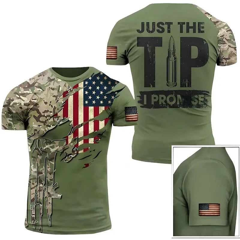 Summer New Military Printed Men's T-shirt American Soldier Casual Round Neck Short Sleeved Camouflage Loose and Comfortable Top