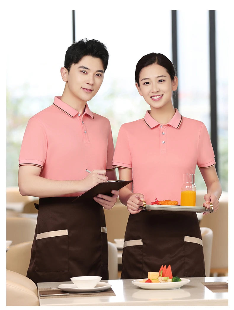 2024 Server Polo Custom Logo Restaurant Hotel Waiter Shirt for Men Women Work Uniform Coffee Catering Polos Food Seller Clothing