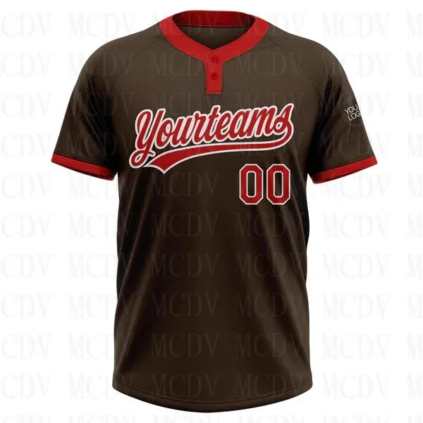 Custom Brown Orange-White Two-Button Unisex Softball Jersey 3D Printed Team Name Number Jerseys Sports Wear Adult Youth