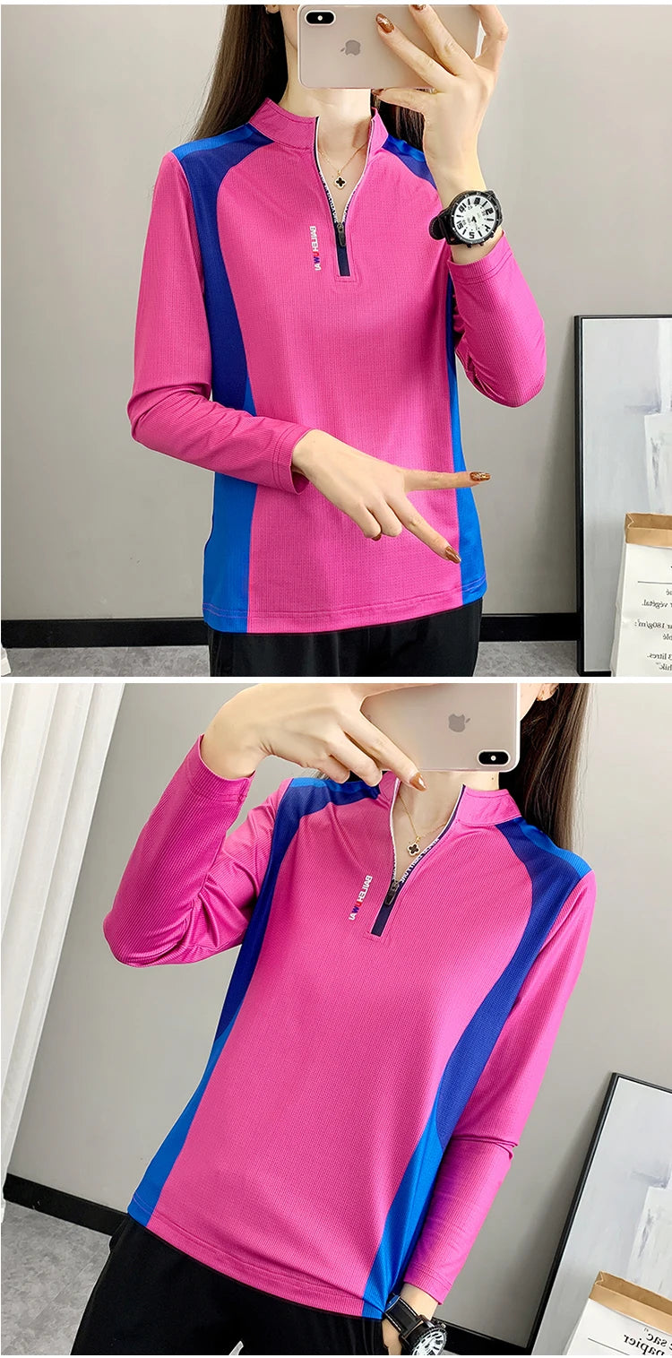 Quick Drying Long Sleeve T-Shirt for Female Breathable Outdoor Sweatshirt Fashion Leisure Print Women Hiking Running Marathon