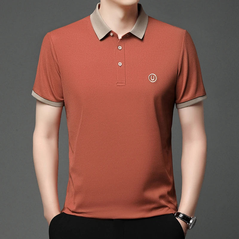 2024 Men's New Embroidered Cotton Business Leisure Short Sleeved POLO Shirt Fashion Comfortable and Breathable Top