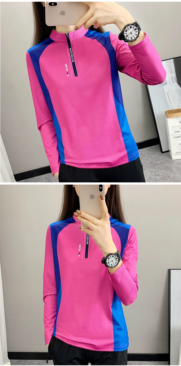 Quick Drying Long Sleeve T-Shirt for Female Breathable Outdoor Sweatshirt Fashion Leisure Print Women Hiking Running Marathon