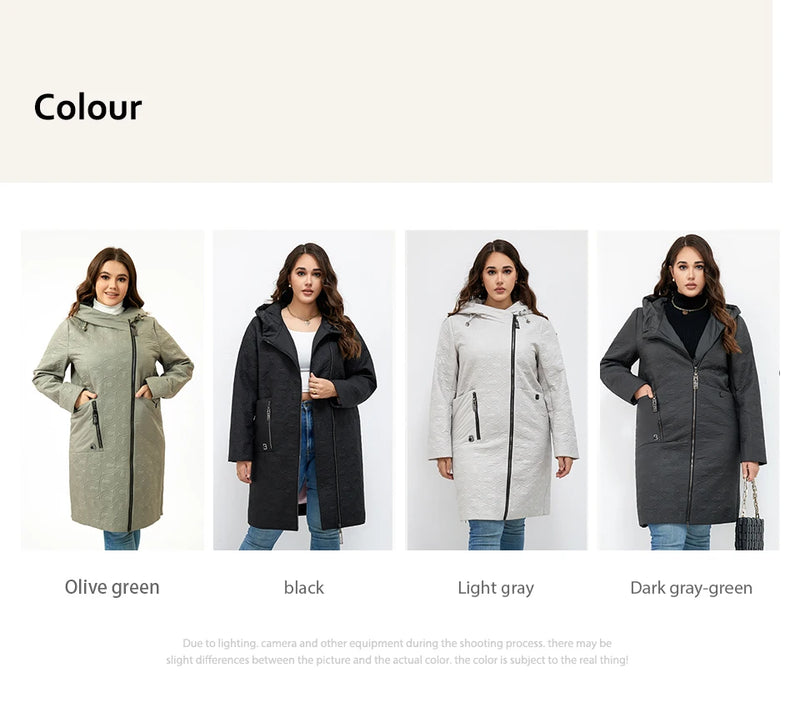 HaiLuoZi 2023 Autumn Women Jackets Plus Size Long Hooded Quilted Light weight Big pockets Bio-cotton Stylish Women's coat 5537