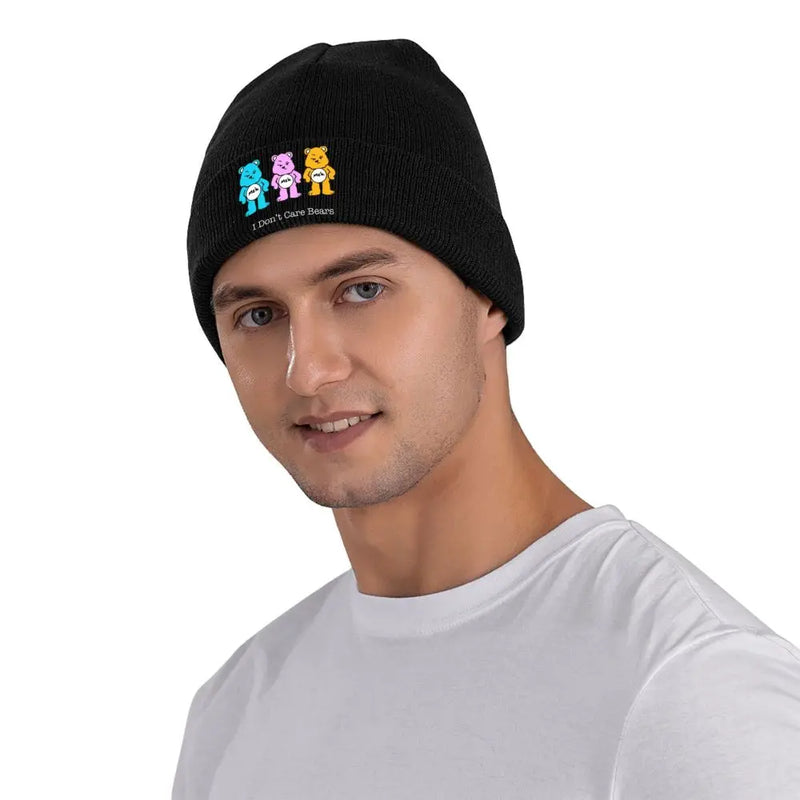 I Don't Care Bears 64153561 Beanie Hats Bonnet Hats Adult Unisex Vintage Kpop Knitted Hat Autumn Graphic Elastic Caps