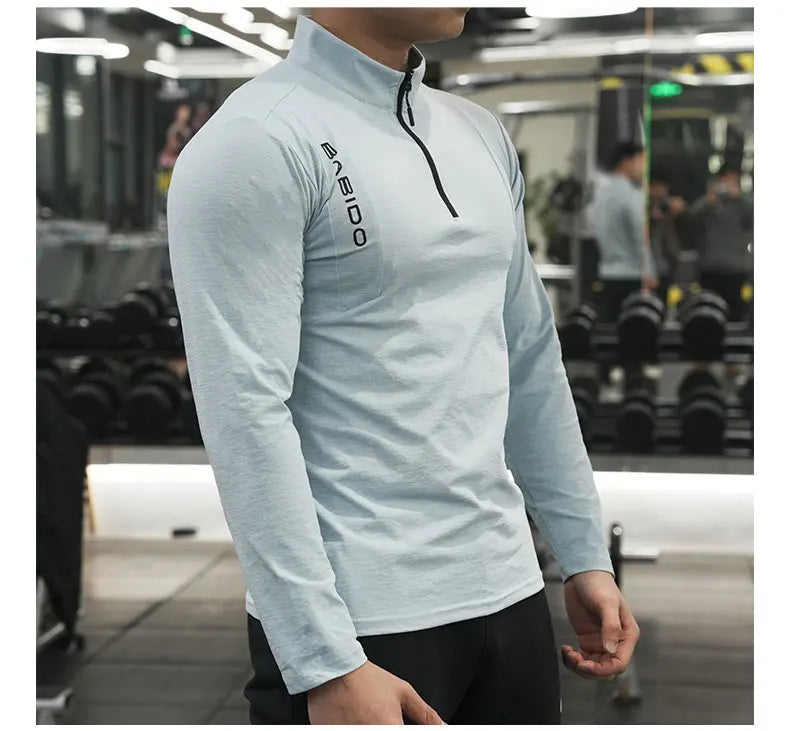 Men's Fitness Workout T-Shirt Top Half Zip Training Wear Quick Dry Running Exercise Long Sleeve Marathon Athletics Sweatshirts