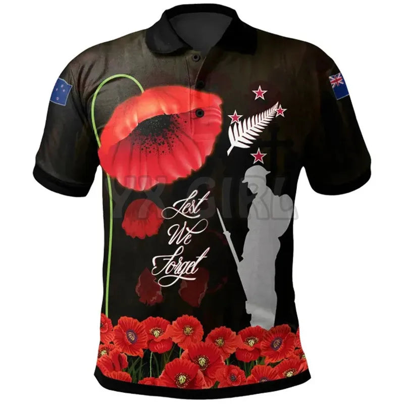 2024 Summer shirts women for men New Anzac Day Lest We Forget Military Patterns Polo Shirts 3D print Short sleeve t shirts Tops