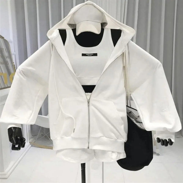 3Pcs/Set Women's Activewear Set Hoodie Sweatshirt Shorts And Suit Fashionable Comfortable Suit Sports Vest Hoodie Shorts Outfit