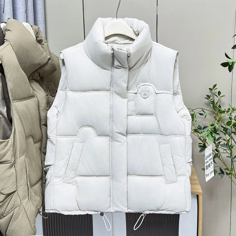 Plus Size Women Parka Winter Loose Stand Collar Warm Sleeveless Jacket Fashion Cotton-Padded Vest 833