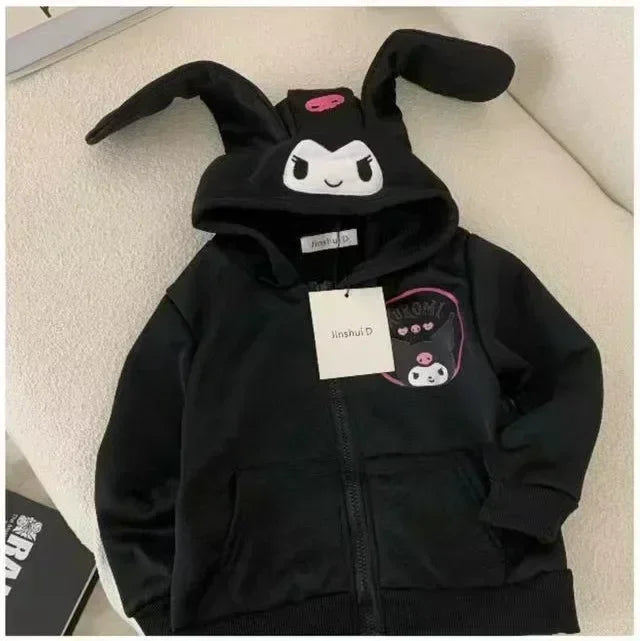 Sanrio Sweatshirt Hooded Kawaii My Melody Kuromi Cinnamoroll Zipper Long Sleeve Warm Coat Purin Plush Girls Hoodie Gift